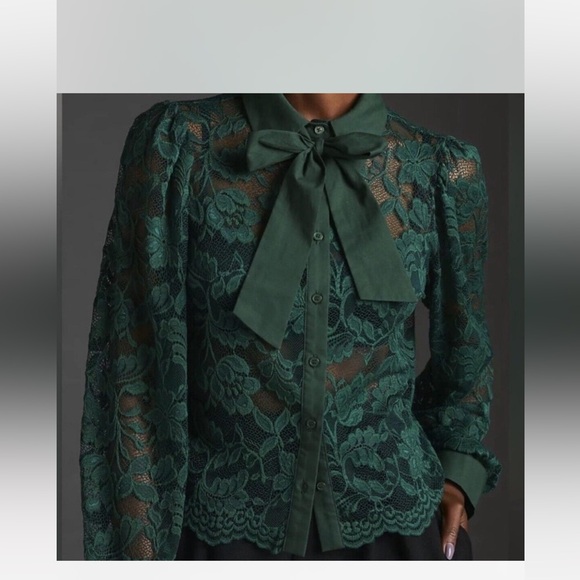 Dolan Emerald Green Lace Blouse - Picture 2 of 9